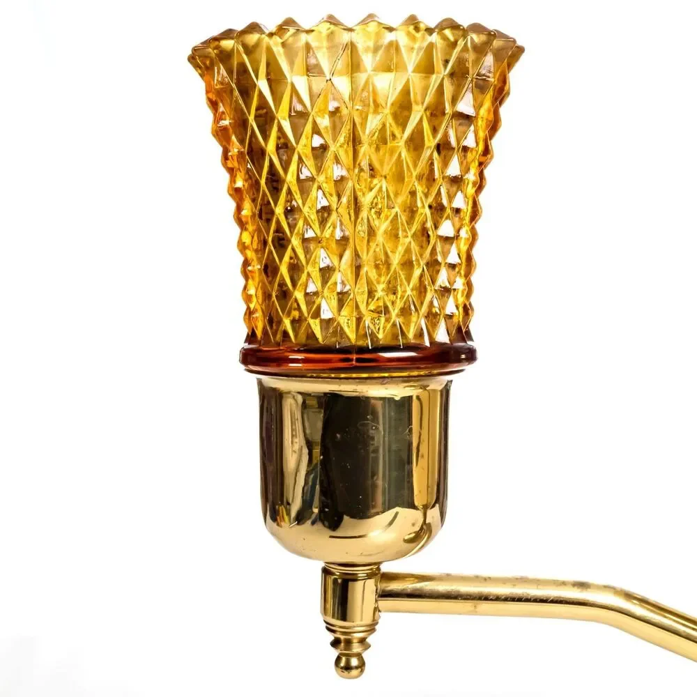 Brass Double Candle Holder with Hobnail Amber Glass Votives